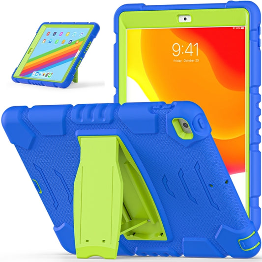 For iPad 10.2 2021 / 2020 / 2019 3-Layer Protection Screen Frame + PC + Silicone Shockproof Combination Case with Holder(Blue+Lime) by buy2fix