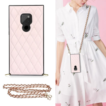 For Huawei Mate 20 Elegant Rhombic Pattern Microfiber Leather +TPU Shockproof Case with Crossbody Strap Chain(Pink) - Huawei Cases by buy2fix | Online Shopping UK | buy2fix