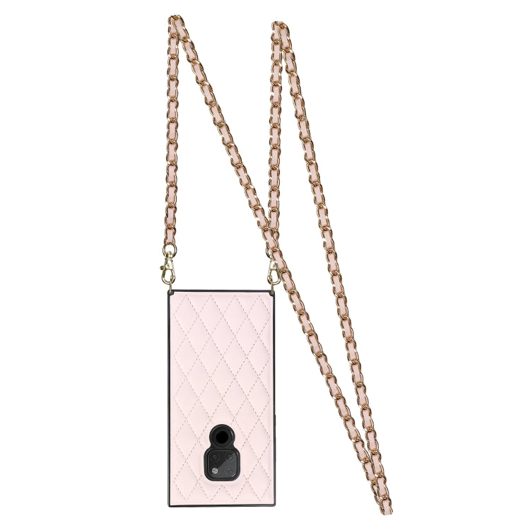 For Huawei Mate 20 Elegant Rhombic Pattern Microfiber Leather +TPU Shockproof Case with Crossbody Strap Chain(Pink) - Huawei Cases by buy2fix | Online Shopping UK | buy2fix