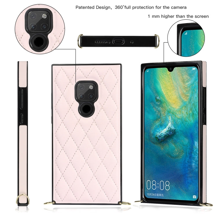 For Huawei Mate 20 Elegant Rhombic Pattern Microfiber Leather +TPU Shockproof Case with Crossbody Strap Chain(Pink) - Huawei Cases by buy2fix | Online Shopping UK | buy2fix
