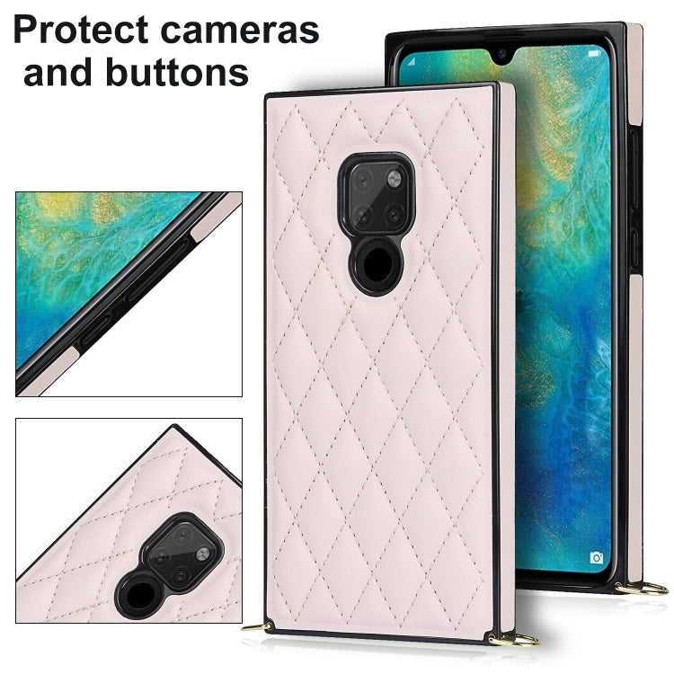 For Huawei Mate 20 Elegant Rhombic Pattern Microfiber Leather +TPU Shockproof Case with Crossbody Strap Chain(Pink) - Huawei Cases by buy2fix | Online Shopping UK | buy2fix