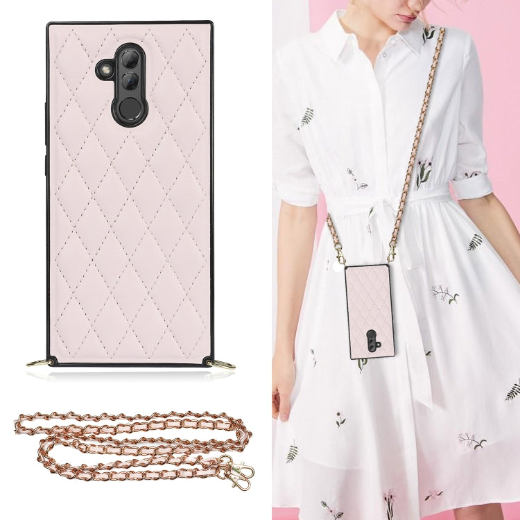 For Huawei Mate 20 Lite Elegant Rhombic Pattern Microfiber Leather +TPU Shockproof Case with Crossbody Strap Chain(Pink) - Huawei Cases by buy2fix | Online Shopping UK | buy2fix