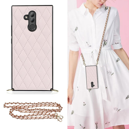 For Huawei Mate 20 Lite Elegant Rhombic Pattern Microfiber Leather +TPU Shockproof Case with Crossbody Strap Chain(Pink) - Huawei Cases by buy2fix | Online Shopping UK | buy2fix