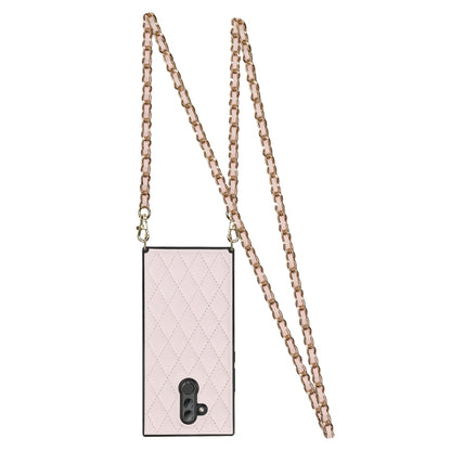 For Huawei Mate 20 Lite Elegant Rhombic Pattern Microfiber Leather +TPU Shockproof Case with Crossbody Strap Chain(Pink) - Huawei Cases by buy2fix | Online Shopping UK | buy2fix