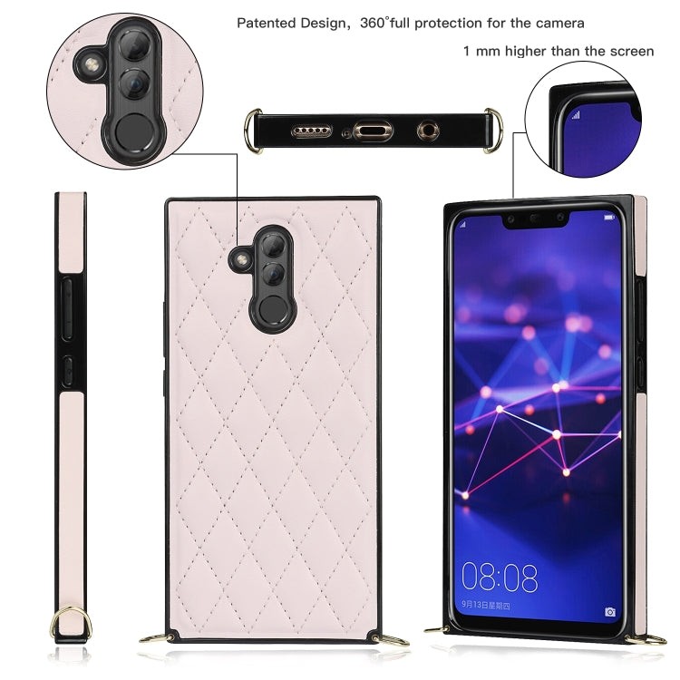 For Huawei Mate 20 Lite Elegant Rhombic Pattern Microfiber Leather +TPU Shockproof Case with Crossbody Strap Chain(Pink) - Huawei Cases by buy2fix | Online Shopping UK | buy2fix