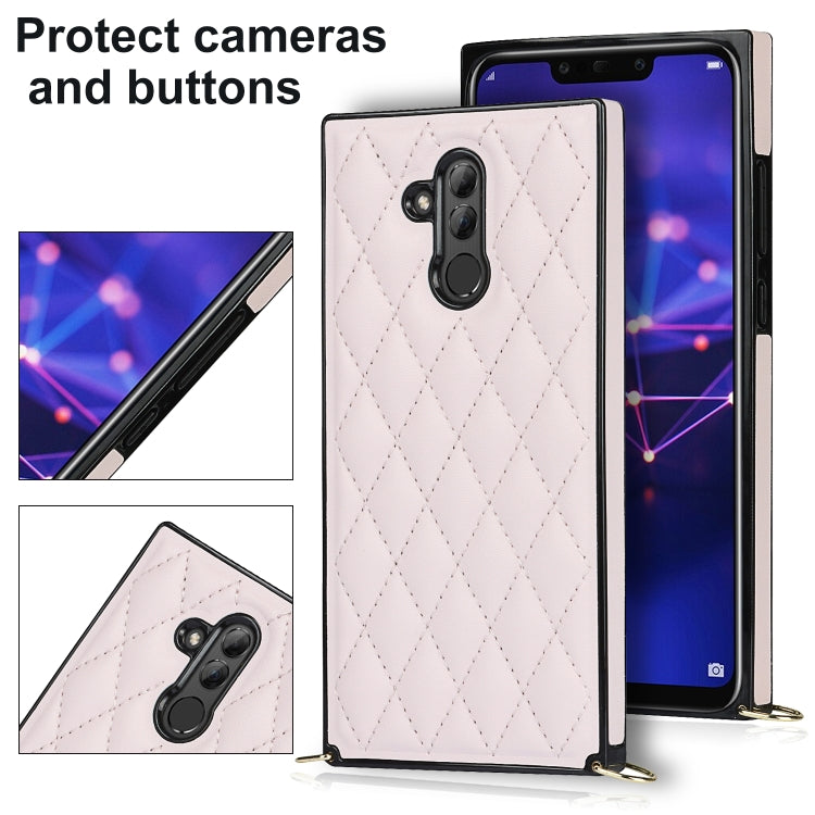 For Huawei Mate 20 Lite Elegant Rhombic Pattern Microfiber Leather +TPU Shockproof Case with Crossbody Strap Chain(Pink) - Huawei Cases by buy2fix | Online Shopping UK | buy2fix