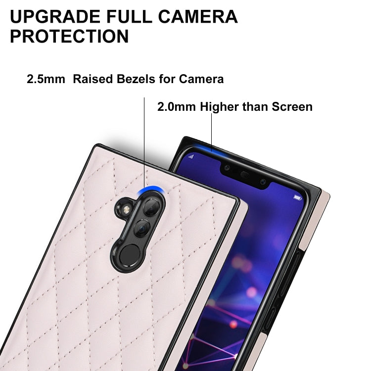 For Huawei Mate 20 Lite Elegant Rhombic Pattern Microfiber Leather +TPU Shockproof Case with Crossbody Strap Chain(Pink) - Huawei Cases by buy2fix | Online Shopping UK | buy2fix