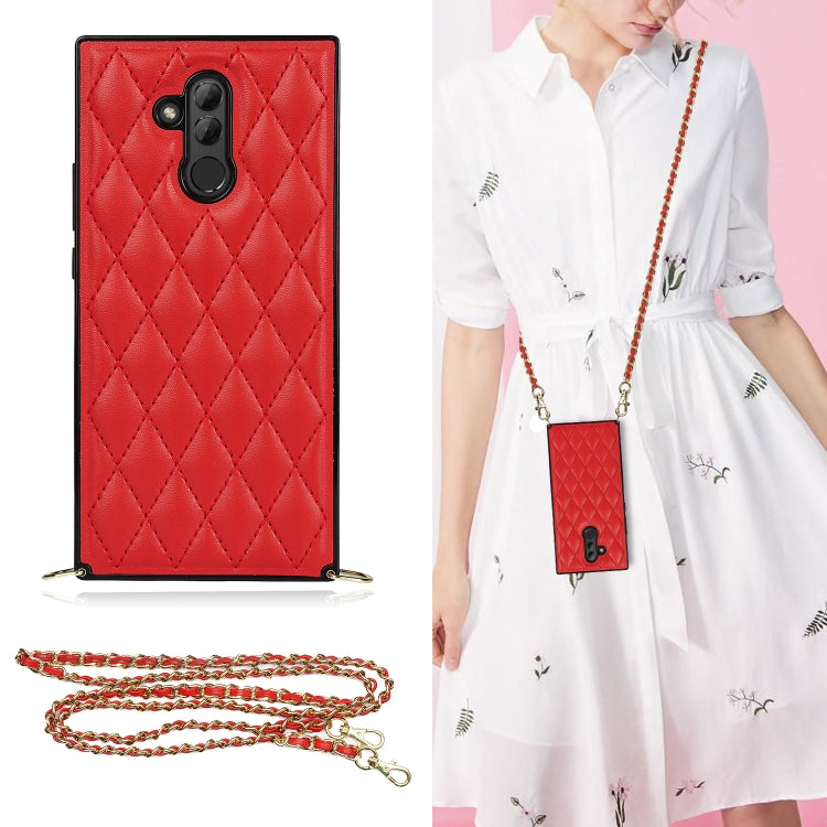 For Huawei Mate 20 Lite Elegant Rhombic Pattern Microfiber Leather +TPU Shockproof Case with Crossbody Strap Chain(Red) - Huawei Cases by buy2fix | Online Shopping UK | buy2fix