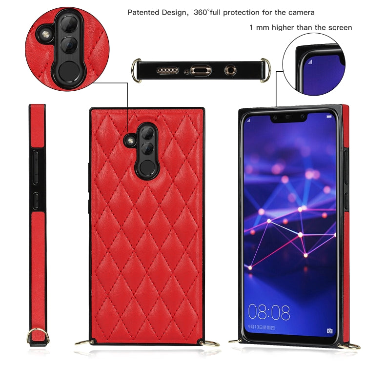 For Huawei Mate 20 Lite Elegant Rhombic Pattern Microfiber Leather +TPU Shockproof Case with Crossbody Strap Chain(Red) - Huawei Cases by buy2fix | Online Shopping UK | buy2fix
