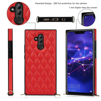 For Huawei Mate 20 Lite Elegant Rhombic Pattern Microfiber Leather +TPU Shockproof Case with Crossbody Strap Chain(Red) - Huawei Cases by buy2fix | Online Shopping UK | buy2fix