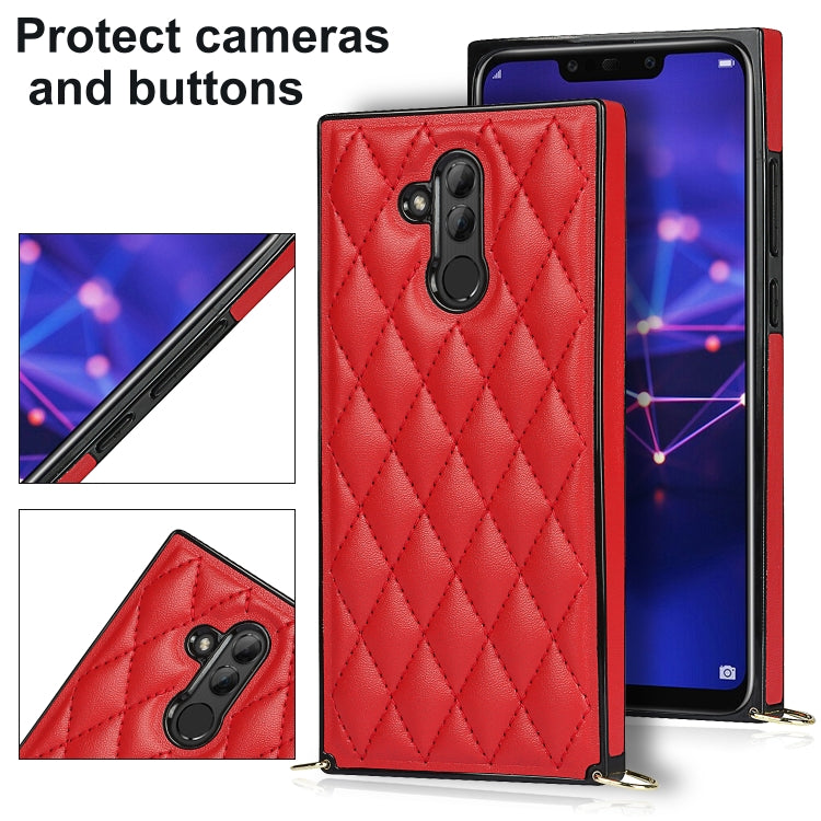 For Huawei Mate 20 Lite Elegant Rhombic Pattern Microfiber Leather +TPU Shockproof Case with Crossbody Strap Chain(Red) - Huawei Cases by buy2fix | Online Shopping UK | buy2fix