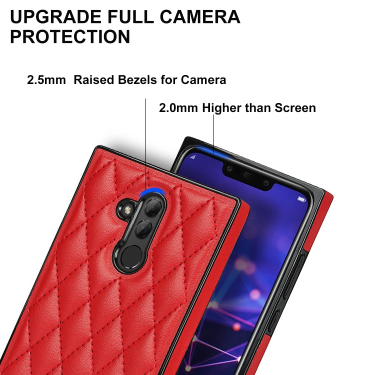 For Huawei Mate 20 Lite Elegant Rhombic Pattern Microfiber Leather +TPU Shockproof Case with Crossbody Strap Chain(Red) - Huawei Cases by buy2fix | Online Shopping UK | buy2fix