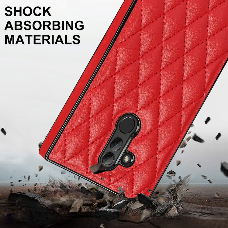 For Huawei Mate 20 Lite Elegant Rhombic Pattern Microfiber Leather +TPU Shockproof Case with Crossbody Strap Chain(Red) - Huawei Cases by buy2fix | Online Shopping UK | buy2fix