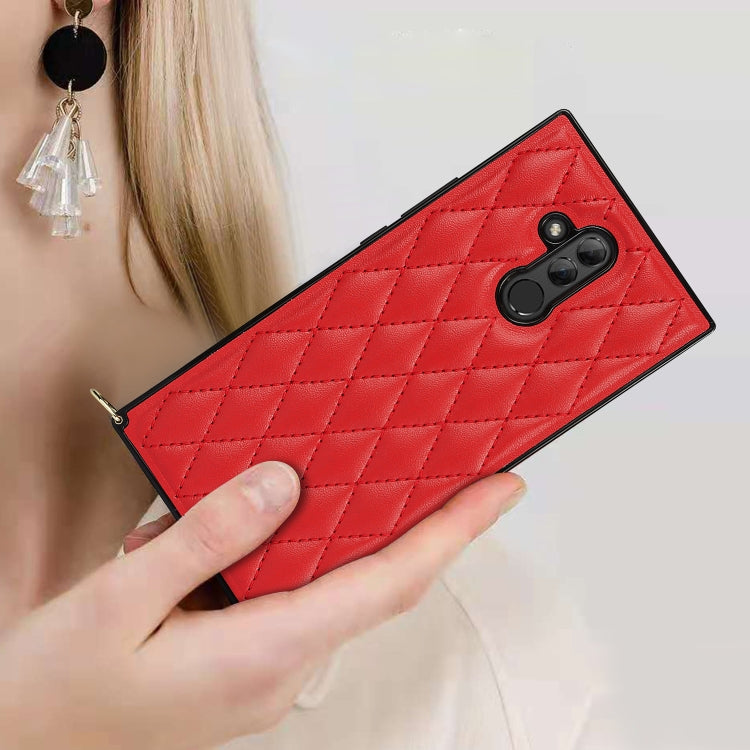 For Huawei Mate 20 Lite Elegant Rhombic Pattern Microfiber Leather +TPU Shockproof Case with Crossbody Strap Chain(Red) - Huawei Cases by buy2fix | Online Shopping UK | buy2fix