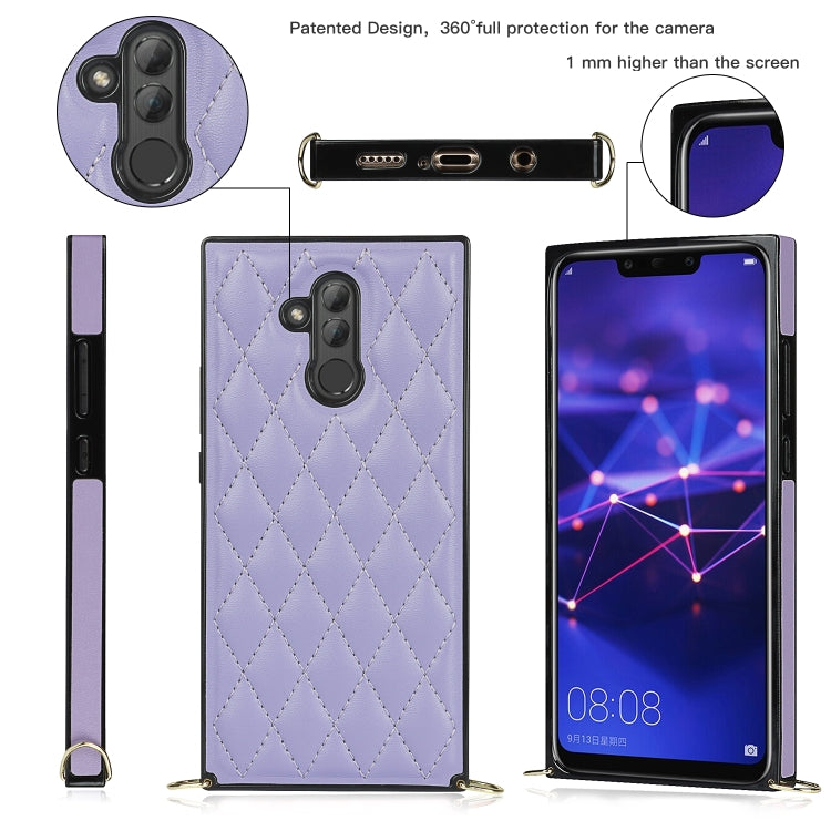 For Huawei Mate 20 Lite Elegant Rhombic Pattern Microfiber Leather +TPU Shockproof Case with Crossbody Strap Chain(Purple) - Huawei Cases by buy2fix | Online Shopping UK | buy2fix