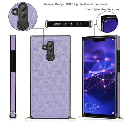 For Huawei Mate 20 Lite Elegant Rhombic Pattern Microfiber Leather +TPU Shockproof Case with Crossbody Strap Chain(Purple) - Huawei Cases by buy2fix | Online Shopping UK | buy2fix