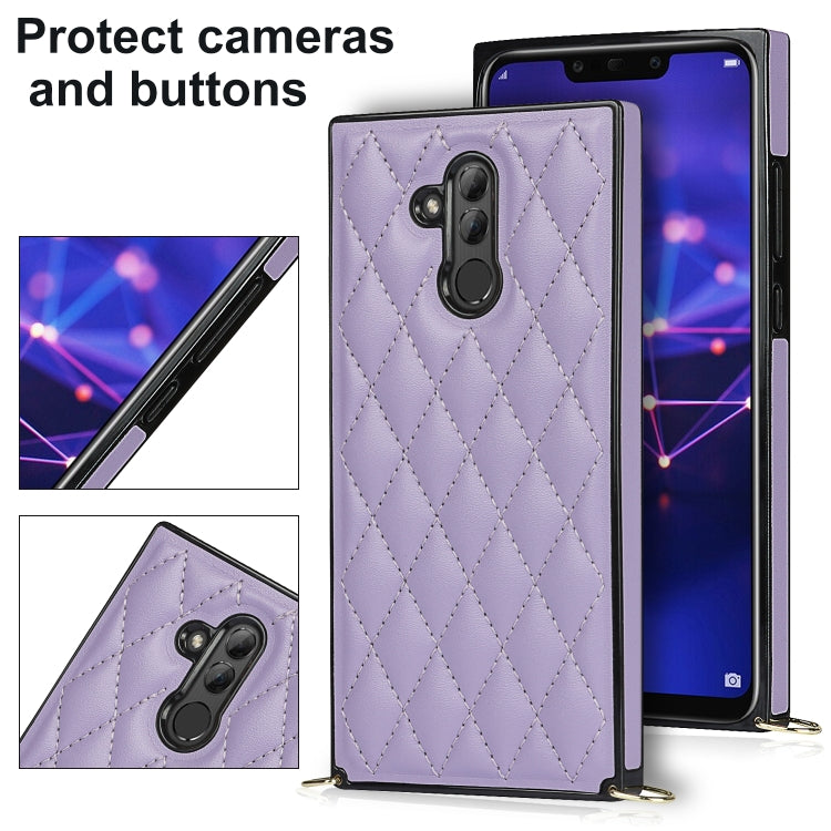 For Huawei Mate 20 Lite Elegant Rhombic Pattern Microfiber Leather +TPU Shockproof Case with Crossbody Strap Chain(Purple) - Huawei Cases by buy2fix | Online Shopping UK | buy2fix