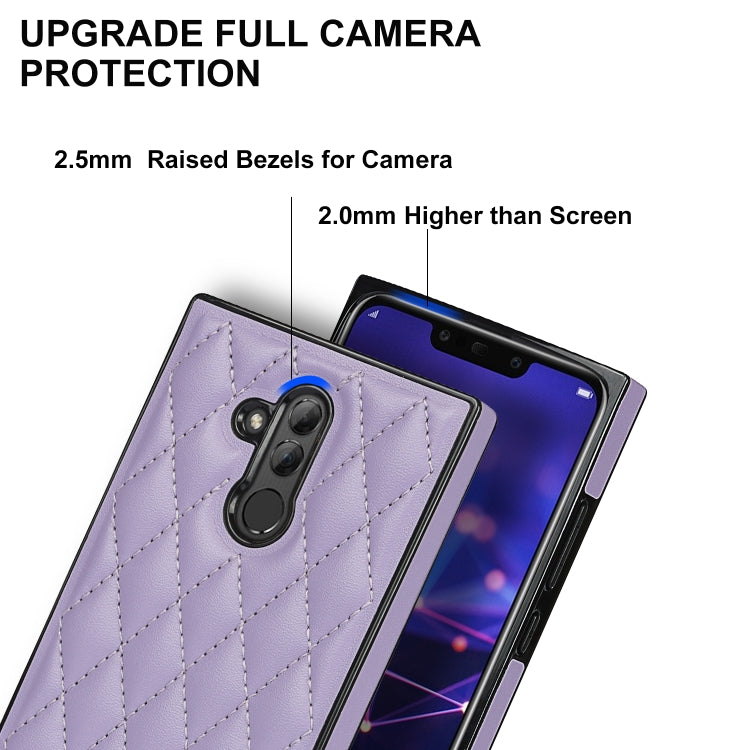 For Huawei Mate 20 Lite Elegant Rhombic Pattern Microfiber Leather +TPU Shockproof Case with Crossbody Strap Chain(Purple) - Huawei Cases by buy2fix | Online Shopping UK | buy2fix