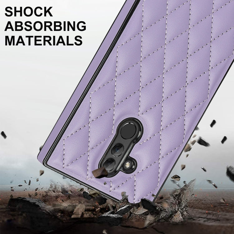 For Huawei Mate 20 Lite Elegant Rhombic Pattern Microfiber Leather +TPU Shockproof Case with Crossbody Strap Chain(Purple) - Huawei Cases by buy2fix | Online Shopping UK | buy2fix