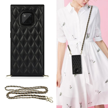 For Huawei Mate 20 Pro Elegant Rhombic Pattern Microfiber Leather +TPU Shockproof Case with Crossbody Strap Chain(Black) - Huawei Cases by buy2fix | Online Shopping UK | buy2fix