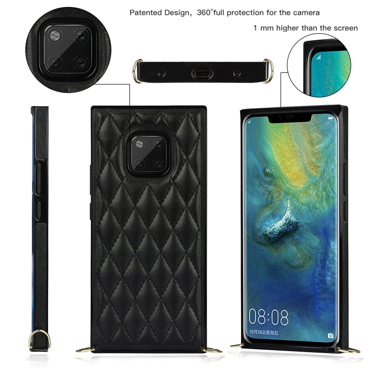 For Huawei Mate 20 Pro Elegant Rhombic Pattern Microfiber Leather +TPU Shockproof Case with Crossbody Strap Chain(Black) - Huawei Cases by buy2fix | Online Shopping UK | buy2fix
