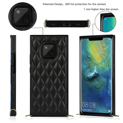 For Huawei Mate 20 Pro Elegant Rhombic Pattern Microfiber Leather +TPU Shockproof Case with Crossbody Strap Chain(Black) - Huawei Cases by buy2fix | Online Shopping UK | buy2fix