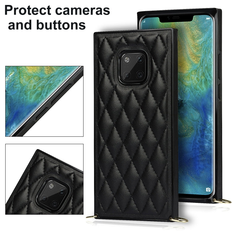 For Huawei Mate 20 Pro Elegant Rhombic Pattern Microfiber Leather +TPU Shockproof Case with Crossbody Strap Chain(Black) - Huawei Cases by buy2fix | Online Shopping UK | buy2fix