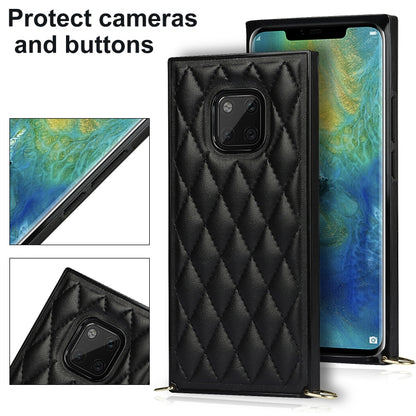 For Huawei Mate 20 Pro Elegant Rhombic Pattern Microfiber Leather +TPU Shockproof Case with Crossbody Strap Chain(Black) - Huawei Cases by buy2fix | Online Shopping UK | buy2fix