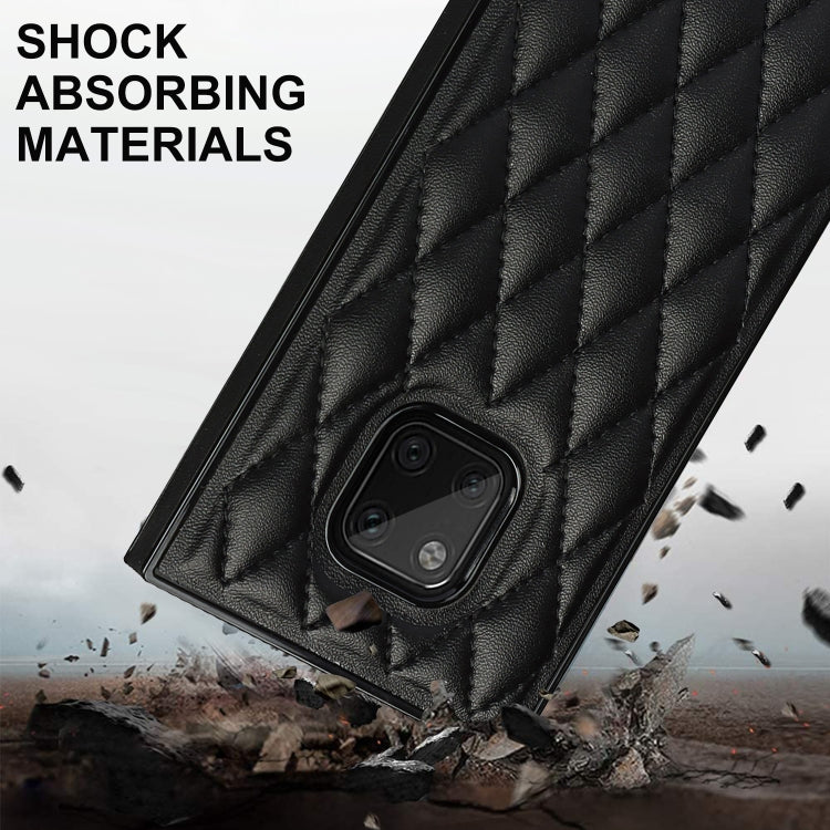 For Huawei Mate 20 Pro Elegant Rhombic Pattern Microfiber Leather +TPU Shockproof Case with Crossbody Strap Chain(Black) - Huawei Cases by buy2fix | Online Shopping UK | buy2fix