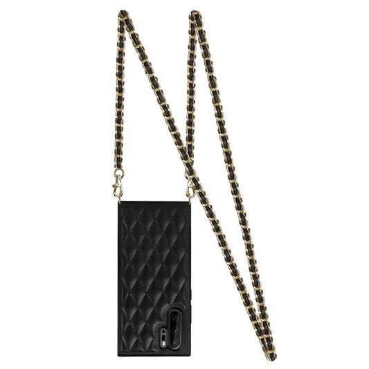 For Huawei P30 Pro Elegant Rhombic Pattern Microfiber Leather +TPU Shockproof Case with Crossbody Strap Chain(Black) - Huawei Cases by buy2fix | Online Shopping UK | buy2fix