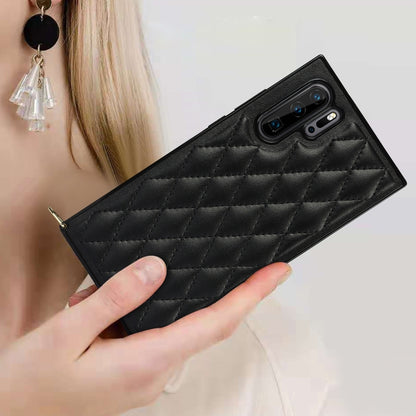 For Huawei P30 Pro Elegant Rhombic Pattern Microfiber Leather +TPU Shockproof Case with Crossbody Strap Chain(Black) - Huawei Cases by buy2fix | Online Shopping UK | buy2fix