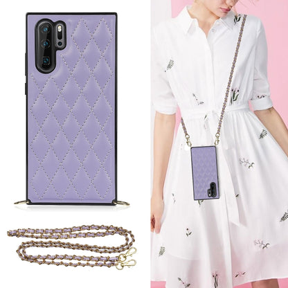 For Huawei P30 Pro Elegant Rhombic Pattern Microfiber Leather +TPU Shockproof Case with Crossbody Strap Chain(Purple) - Huawei Cases by buy2fix | Online Shopping UK | buy2fix