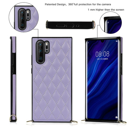 For Huawei P30 Pro Elegant Rhombic Pattern Microfiber Leather +TPU Shockproof Case with Crossbody Strap Chain(Purple) - Huawei Cases by buy2fix | Online Shopping UK | buy2fix