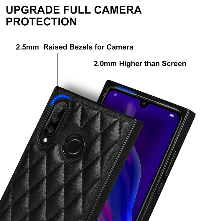 For Huawei P30 Lite Elegant Rhombic Pattern Microfiber Leather +TPU Shockproof Case with Crossbody Strap Chain(Black) - Huawei Cases by buy2fix | Online Shopping UK | buy2fix