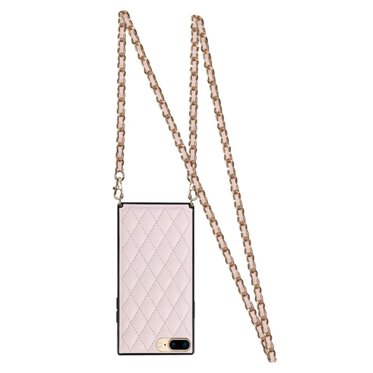Elegant Rhombic Pattern Microfiber Leather +TPU Shockproof Case with Crossbody Strap Chain For iPhone 8 Plus / 7 Plus(Pink) - More iPhone Cases by buy2fix | Online Shopping UK | buy2fix