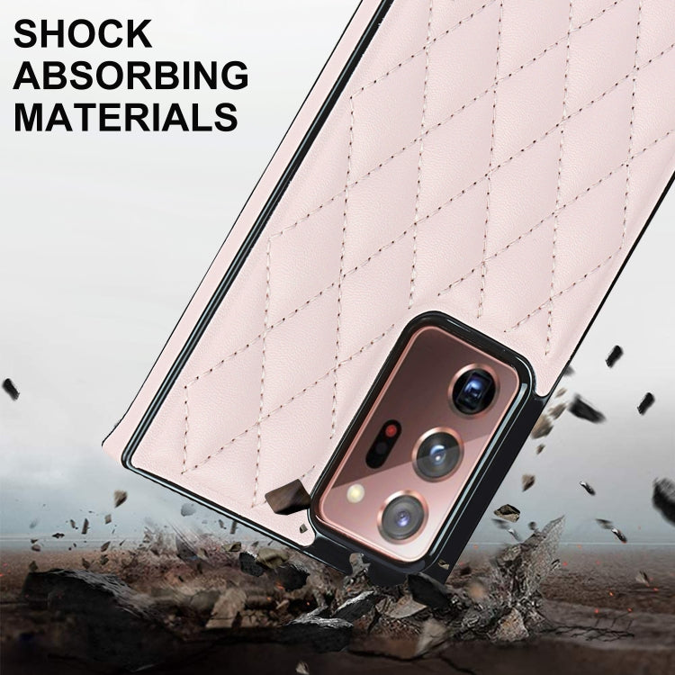 For Samsung Galaxy Note20 Ultra Elegant Rhombic Pattern Microfiber Leather +TPU Shockproof Case with Crossbody Strap Chain(Pink) by buy2fix