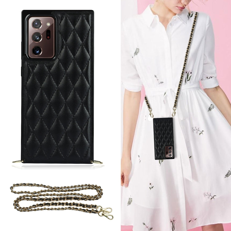 For Samsung Galaxy Note20 Ultra Elegant Rhombic Pattern Microfiber Leather +TPU Shockproof Case with Crossbody Strap Chain(Black) - Galaxy Note20 Ultra Cases by buy2fix | Online Shopping UK | buy2fix