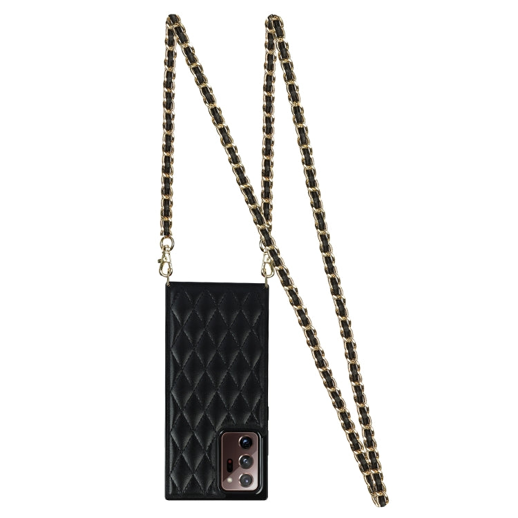 For Samsung Galaxy Note20 Ultra Elegant Rhombic Pattern Microfiber Leather +TPU Shockproof Case with Crossbody Strap Chain(Black) - Galaxy Note20 Ultra Cases by buy2fix | Online Shopping UK | buy2fix