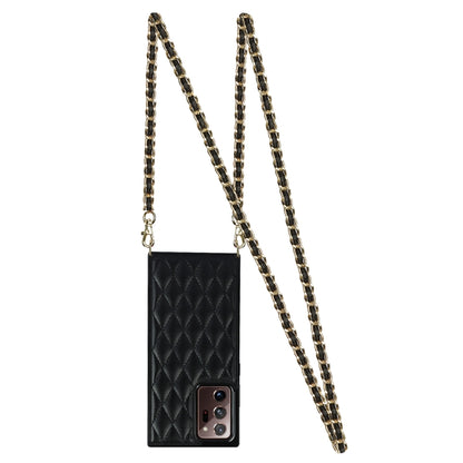 For Samsung Galaxy Note20 Ultra Elegant Rhombic Pattern Microfiber Leather +TPU Shockproof Case with Crossbody Strap Chain(Black) - Galaxy Note20 Ultra Cases by buy2fix | Online Shopping UK | buy2fix