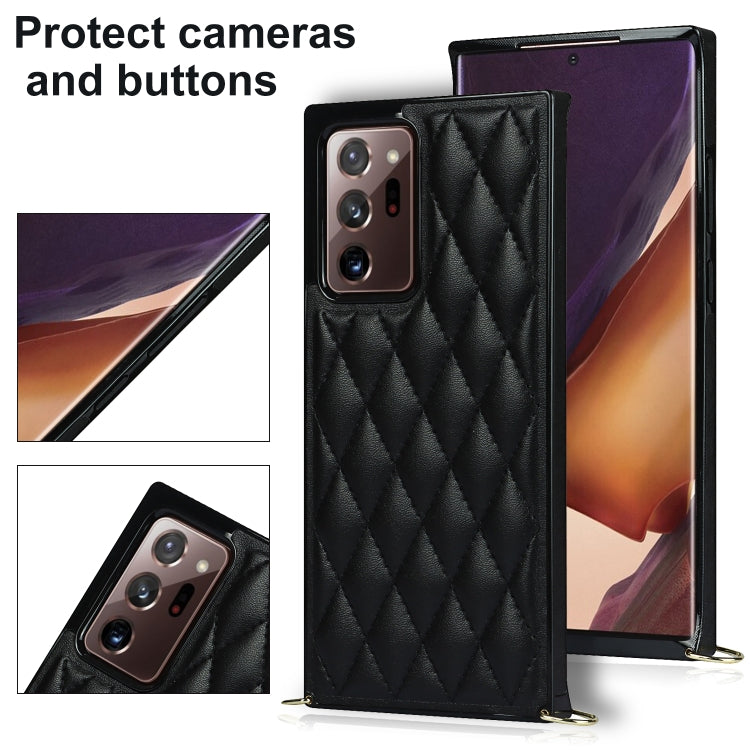 For Samsung Galaxy Note20 Ultra Elegant Rhombic Pattern Microfiber Leather +TPU Shockproof Case with Crossbody Strap Chain(Black) - Galaxy Note20 Ultra Cases by buy2fix | Online Shopping UK | buy2fix