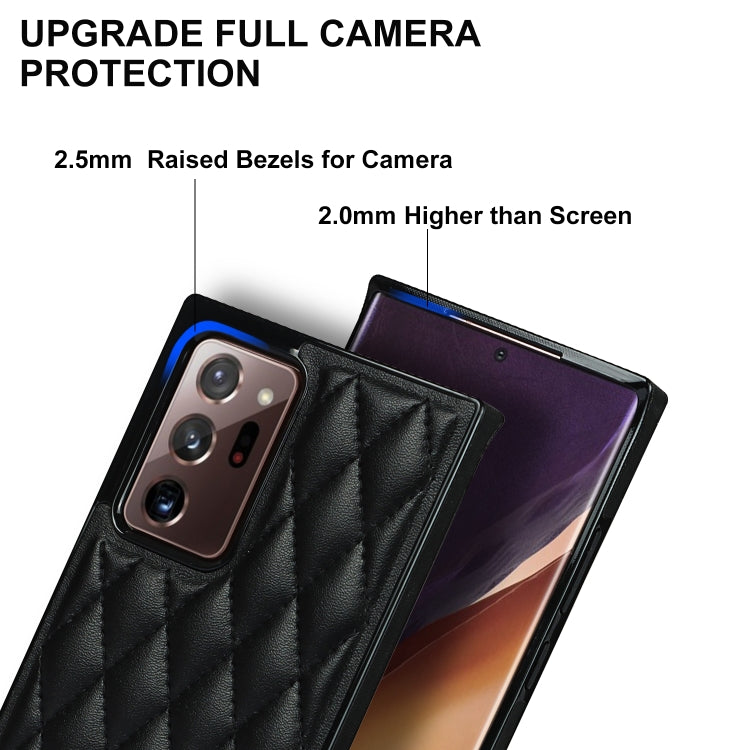 For Samsung Galaxy Note20 Ultra Elegant Rhombic Pattern Microfiber Leather +TPU Shockproof Case with Crossbody Strap Chain(Black) - Galaxy Note20 Ultra Cases by buy2fix | Online Shopping UK | buy2fix