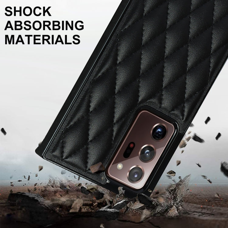 For Samsung Galaxy Note20 Ultra Elegant Rhombic Pattern Microfiber Leather +TPU Shockproof Case with Crossbody Strap Chain(Black) - Galaxy Note20 Ultra Cases by buy2fix | Online Shopping UK | buy2fix