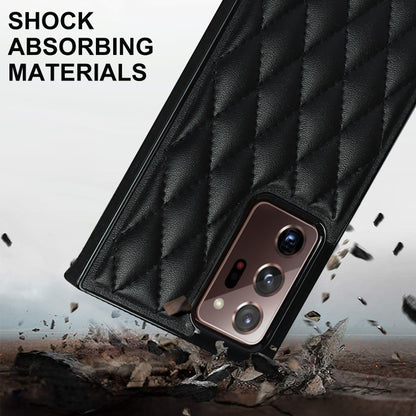 For Samsung Galaxy Note20 Ultra Elegant Rhombic Pattern Microfiber Leather +TPU Shockproof Case with Crossbody Strap Chain(Black) - Galaxy Note20 Ultra Cases by buy2fix | Online Shopping UK | buy2fix