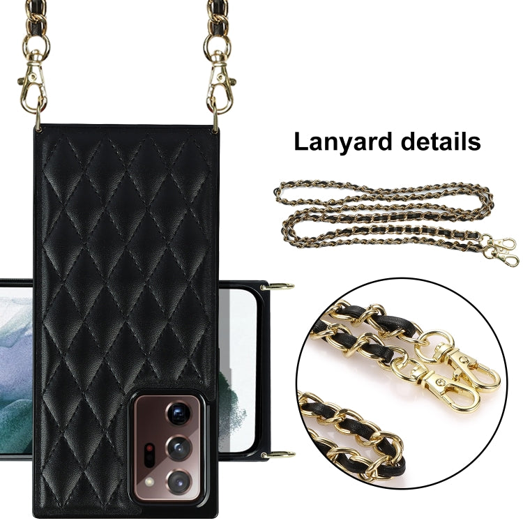 For Samsung Galaxy Note20 Ultra Elegant Rhombic Pattern Microfiber Leather +TPU Shockproof Case with Crossbody Strap Chain(Black) - Galaxy Note20 Ultra Cases by buy2fix | Online Shopping UK | buy2fix