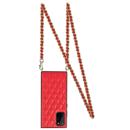 For Samsung Galaxy Note20 Ultra Elegant Rhombic Pattern Microfiber Leather +TPU Shockproof Case with Crossbody Strap Chain(Red) by buy2fix