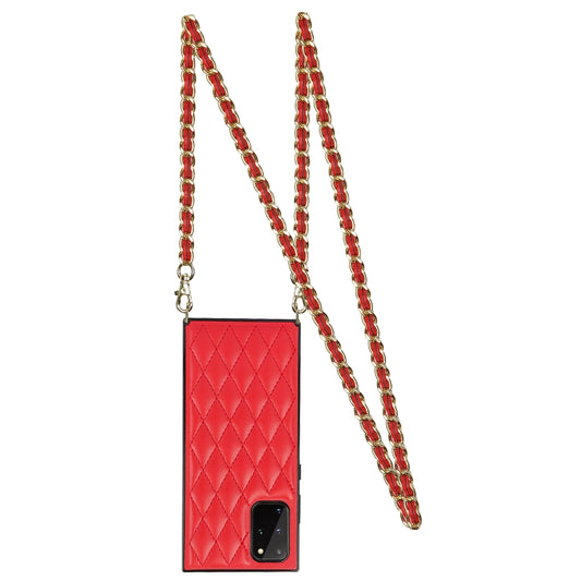 For Samsung Galaxy Note20 Ultra Elegant Rhombic Pattern Microfiber Leather +TPU Shockproof Case with Crossbody Strap Chain(Red) by buy2fix