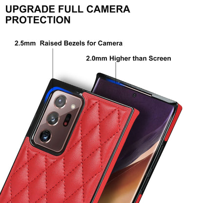 For Samsung Galaxy Note20 Ultra Elegant Rhombic Pattern Microfiber Leather +TPU Shockproof Case with Crossbody Strap Chain(Red) by buy2fix