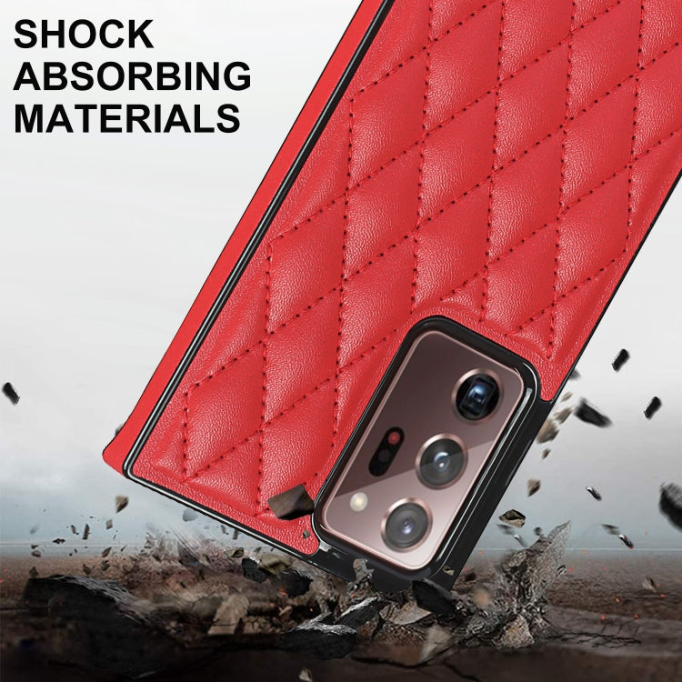 For Samsung Galaxy Note20 Ultra Elegant Rhombic Pattern Microfiber Leather +TPU Shockproof Case with Crossbody Strap Chain(Red) by buy2fix