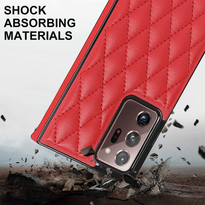 For Samsung Galaxy Note20 Ultra Elegant Rhombic Pattern Microfiber Leather +TPU Shockproof Case with Crossbody Strap Chain(Red) by buy2fix