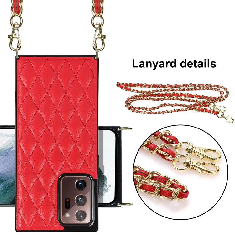 For Samsung Galaxy Note20 Ultra Elegant Rhombic Pattern Microfiber Leather +TPU Shockproof Case with Crossbody Strap Chain(Red) by buy2fix